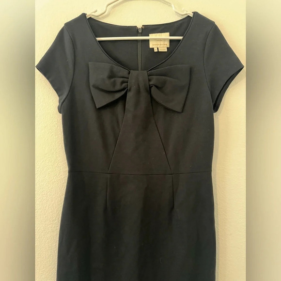 KATE SPADE Black Dress Bow Neck Cap Sleeves Knee Length Size 12 *No Belt - Picture 2 of 8